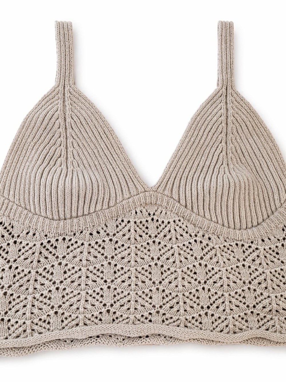 Boho Knit Bralette Crop Top Beige Lace Crochet Festival M - Picture 5 of 7